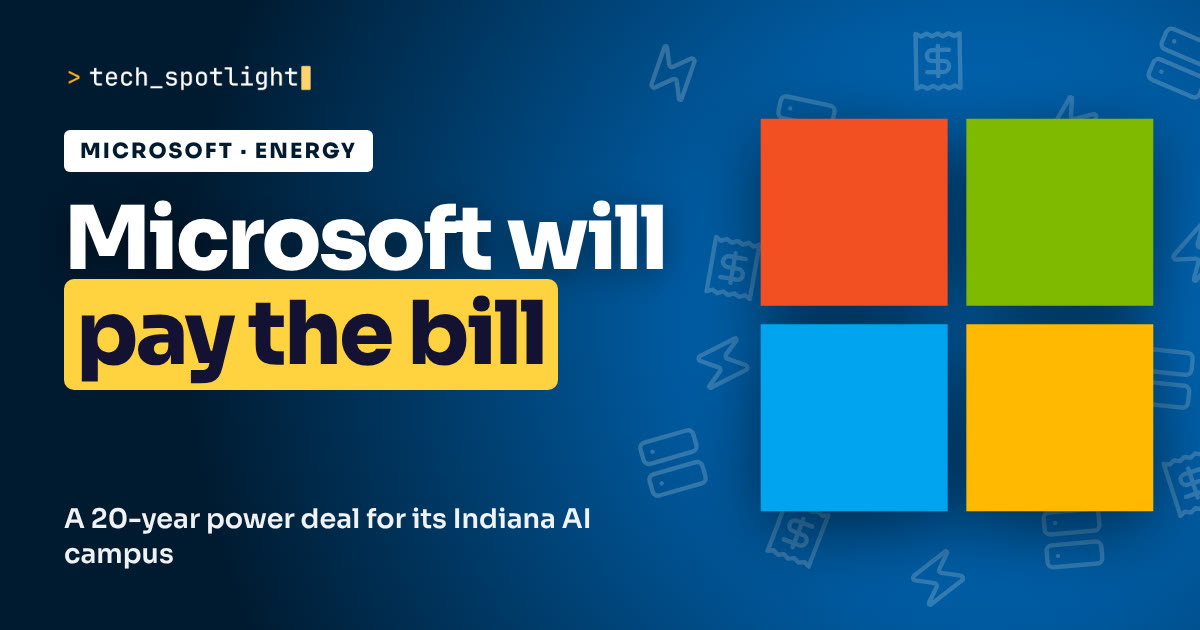 TechSpotlight poster in Microsoft colours with the Microsoft logo and the words 'Microsoft will pay the bill'