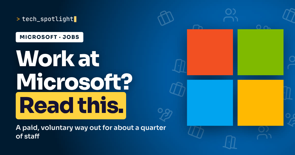 Poster in Microsoft blue with the Microsoft logo and the words 'Work at Microsoft? Read this.'
