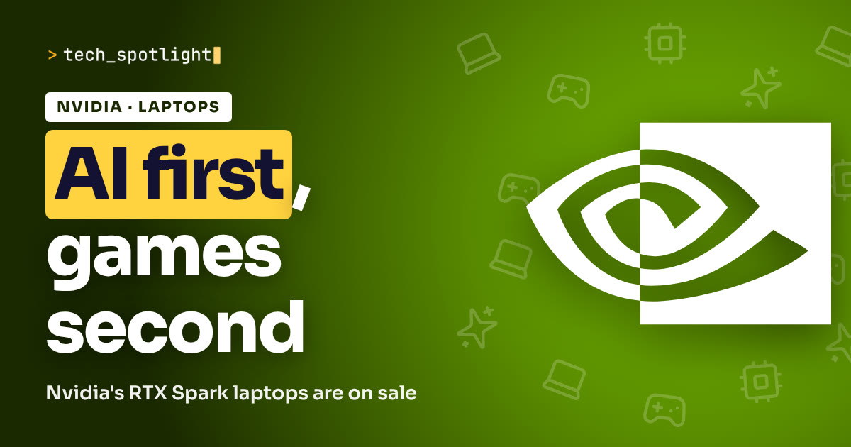 TechSpotlight poster in Nvidia colours with the Nvidia logo and the words 'AI first, games second'